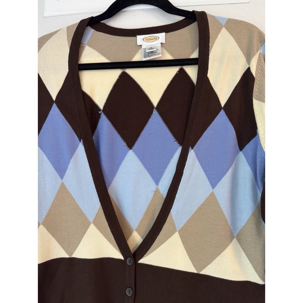 Talbots Women's Preppy Argyle Cardigan Sweater Diamond Size M V-Neck Academic - Picture 3 of 10
